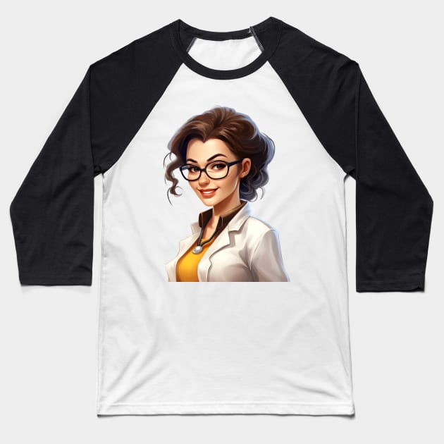 Cartoon Style Portrait - Woman Doctor/Scientist/Lab Worker Baseball T-Shirt by Radibor78